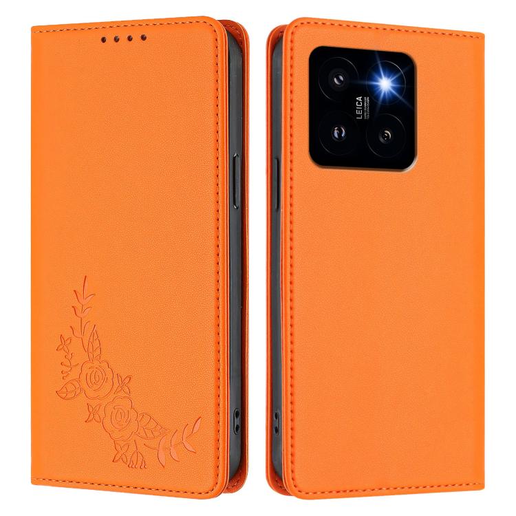 For Xiaomi 14 Pro Peony Embossed Magnetic RFID Vegan Leather Phone Case