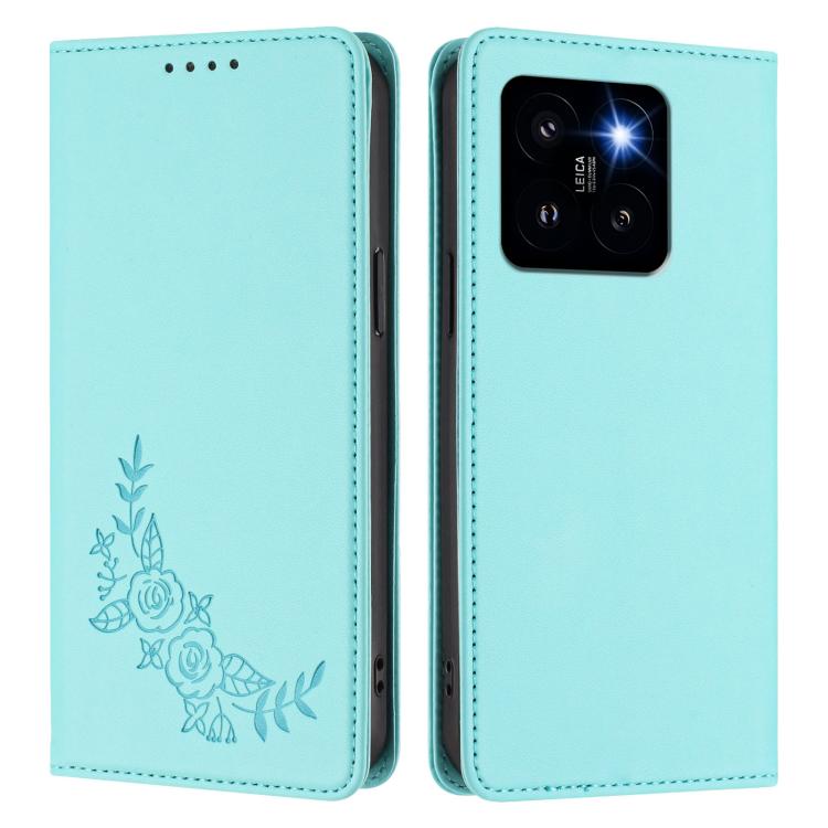 For Xiaomi 14 Pro Peony Embossed Magnetic RFID Vegan Leather Phone Case