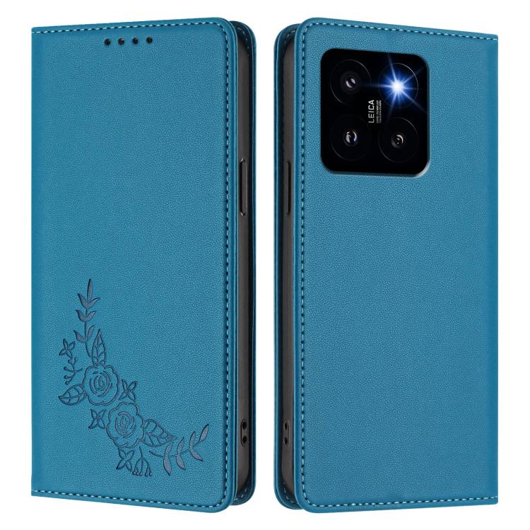 For Xiaomi 14 Pro Peony Embossed Magnetic RFID Vegan Leather Phone Case