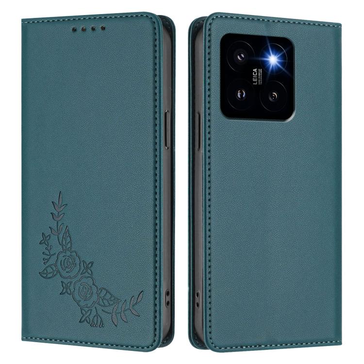 For Xiaomi 14 Pro Peony Embossed Magnetic RFID Vegan Leather Phone Case