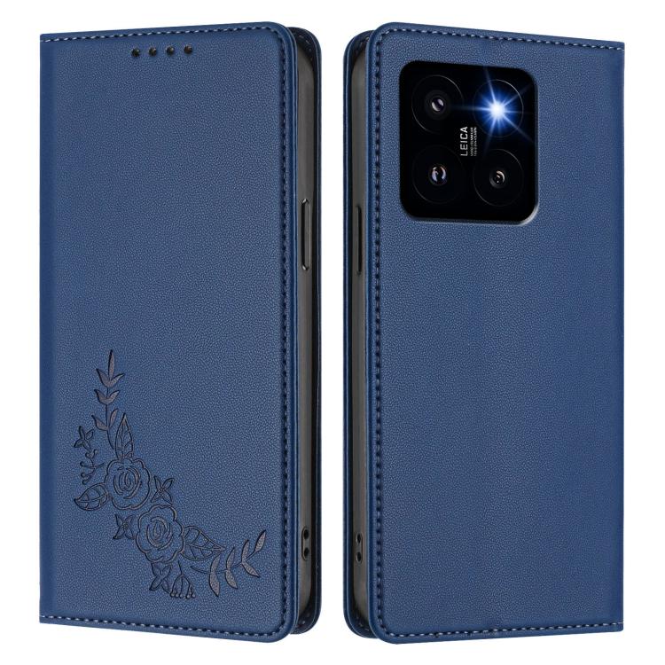For Xiaomi 14 Pro Peony Embossed Magnetic RFID Vegan Leather Phone Case