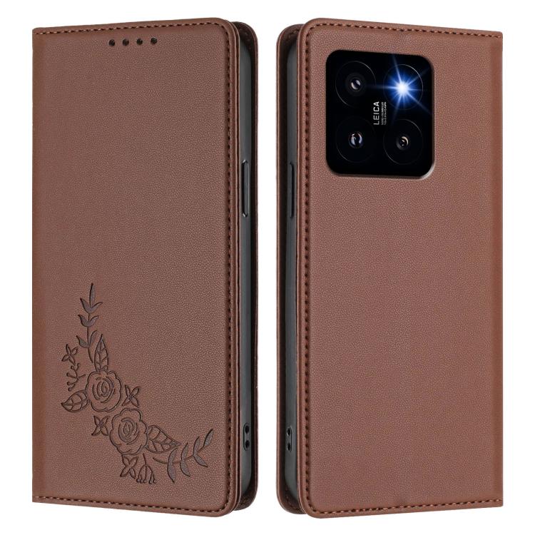 For Xiaomi 14 Pro Peony Embossed Magnetic RFID Vegan Leather Phone Case