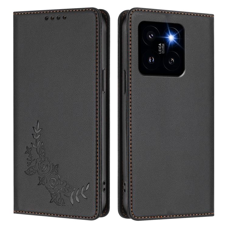 For Xiaomi 14 Pro Peony Embossed Magnetic RFID Vegan Leather Phone Case