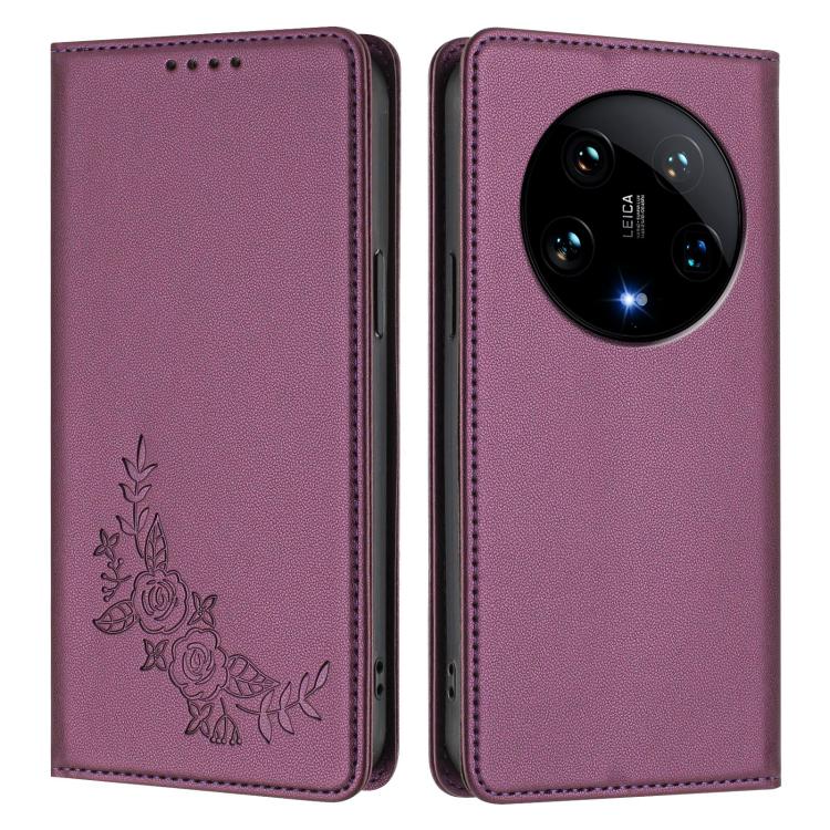 For Xiaomi 14 Ultra Peony Embossed Magnetic RFID Vegan Leather Phone Case