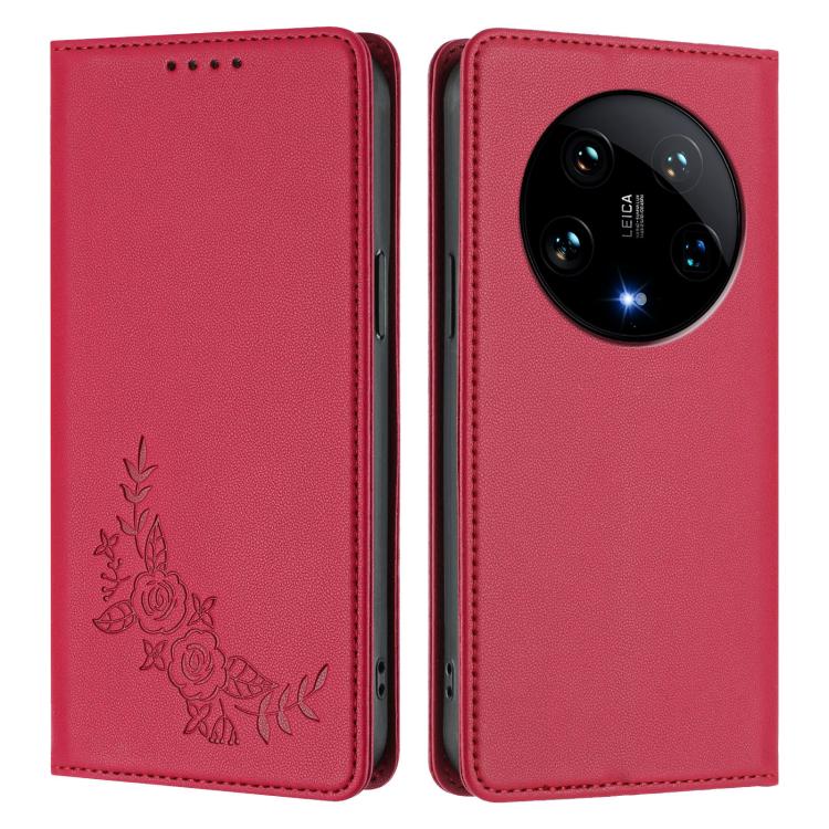 For Xiaomi 14 Ultra Peony Embossed Magnetic RFID Vegan Leather Phone Case