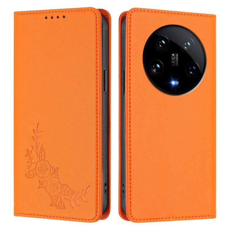 For Xiaomi 14 Ultra Peony Embossed Magnetic RFID Vegan Leather Phone Case