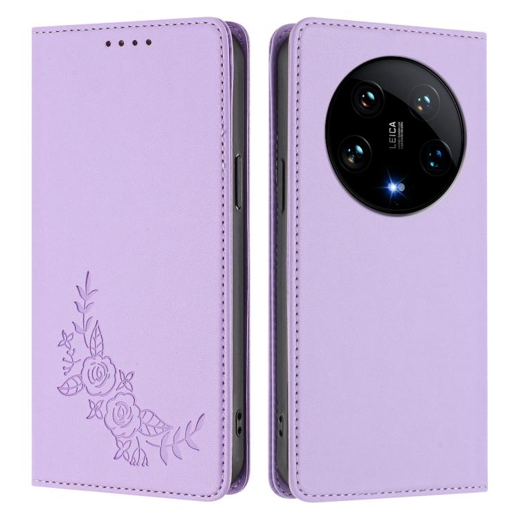 For Xiaomi 14 Ultra Peony Embossed Magnetic RFID Vegan Leather Phone Case