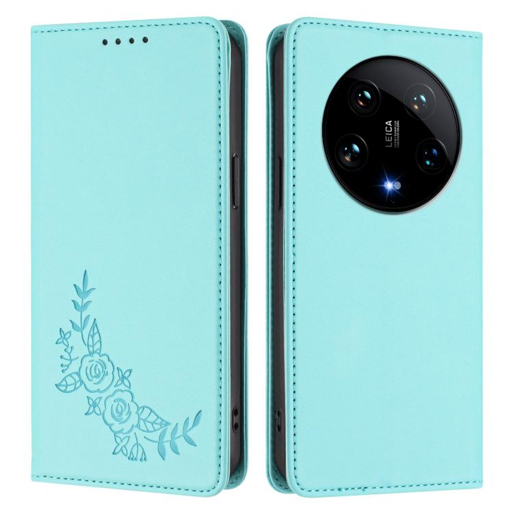 For Xiaomi 14 Ultra Peony Embossed Magnetic RFID Vegan Leather Phone Case