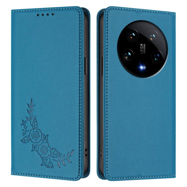 For Xiaomi 14 Ultra Peony Embossed Magnetic RFID Vegan Leather Phone Case