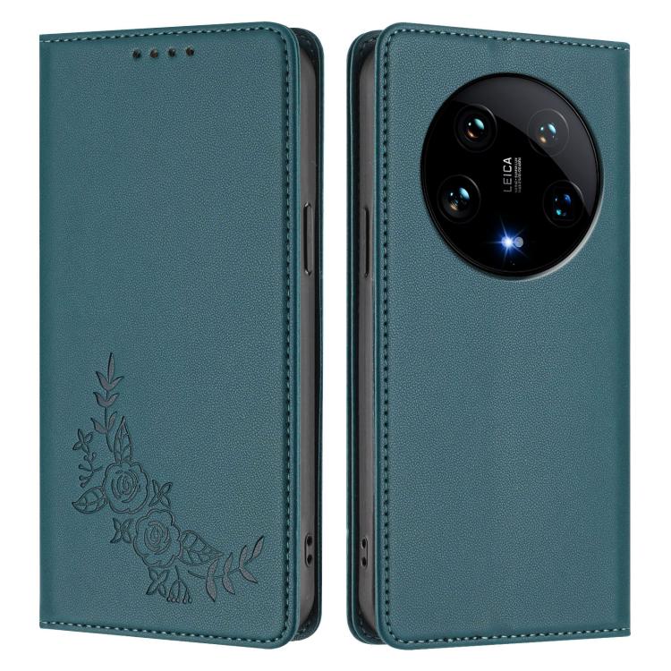 For Xiaomi 14 Ultra Peony Embossed Magnetic RFID Vegan Leather Phone Case