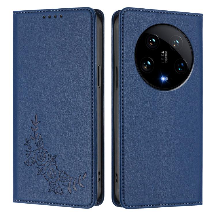 For Xiaomi 14 Ultra Peony Embossed Magnetic RFID Vegan Leather Phone Case