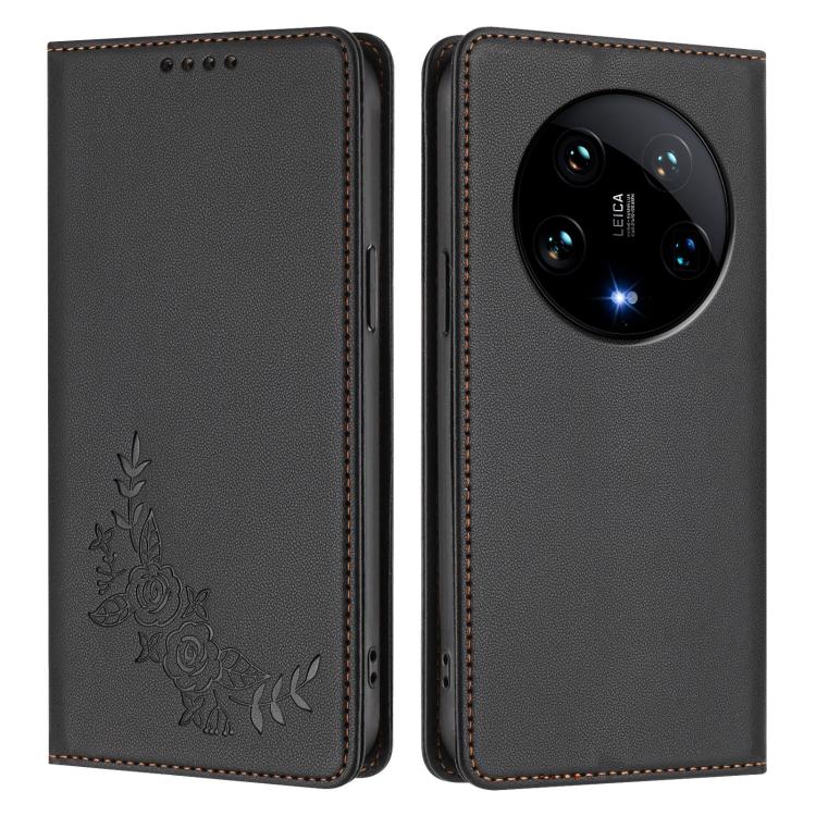 For Xiaomi 14 Ultra Peony Embossed Magnetic RFID Vegan Leather Phone Case