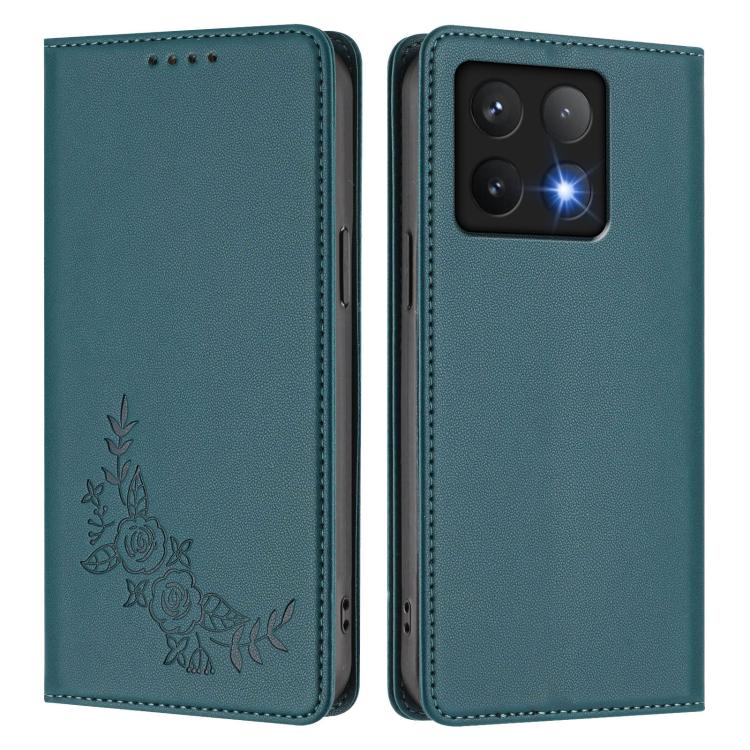 For Xiaomi 14T 5G Peony Embossed Magnetic RFID Vegan Leather Phone Case