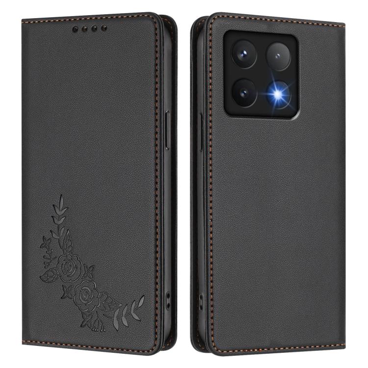 For Xiaomi 14T 5G Peony Embossed Magnetic RFID Vegan Leather Phone Case