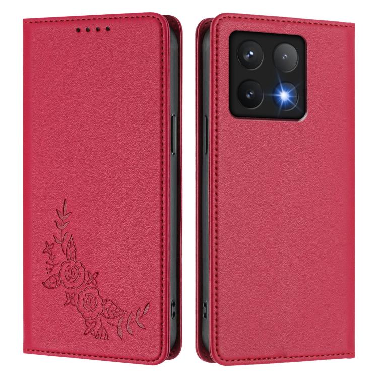 For Xiaomi 14T Pro 5G Peony Embossed Magnetic RFID Vegan Leather Phone Case