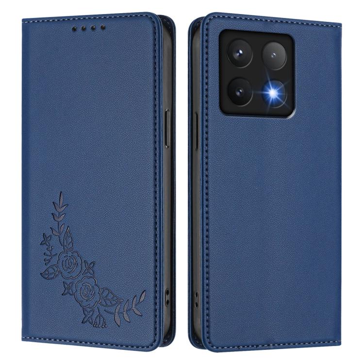 For Xiaomi 14T Pro 5G Peony Embossed Magnetic RFID Vegan Leather Phone Case