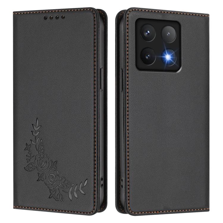 For Xiaomi 14T Pro 5G Peony Embossed Magnetic RFID Vegan Leather Phone Case
