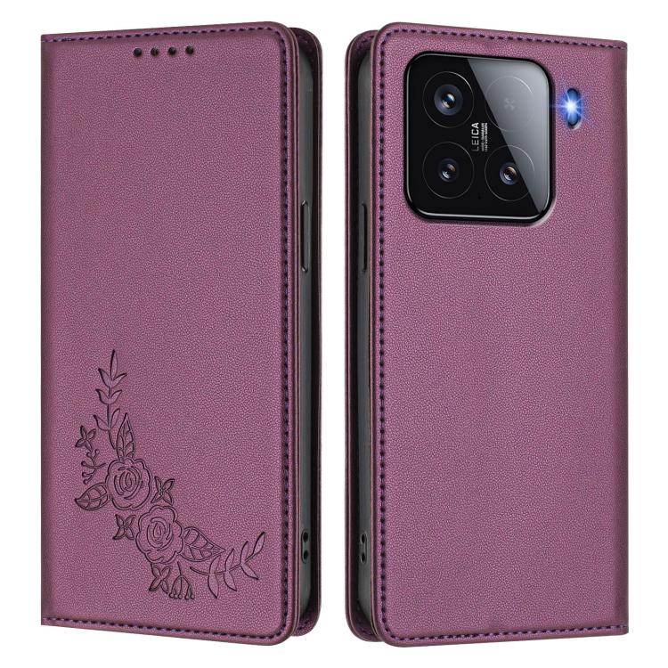 For Xiaomi 15 Peony Embossed Magnetic RFID Vegan Leather Phone Case