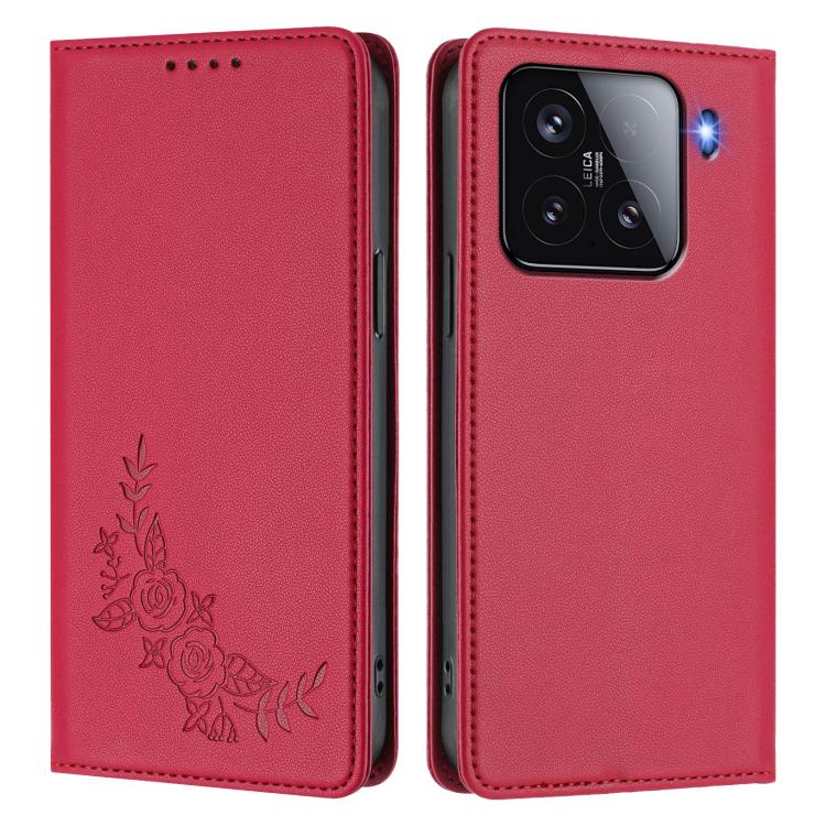 For Xiaomi 15 Peony Embossed Magnetic RFID Vegan Leather Phone Case