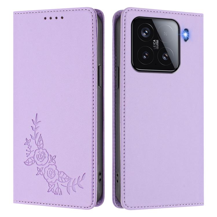 For Xiaomi 15 Peony Embossed Magnetic RFID Vegan Leather Phone Case