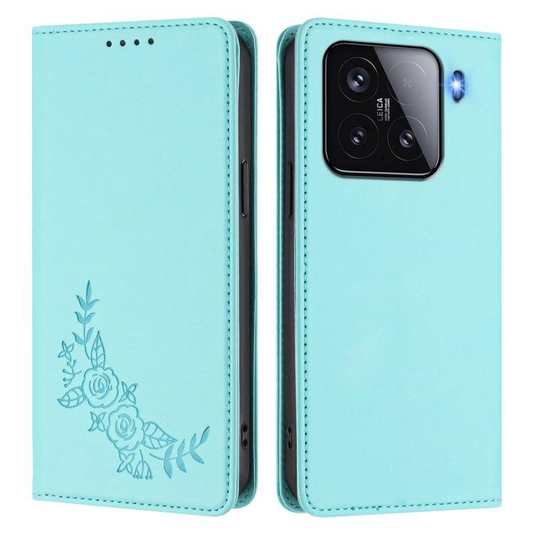 For Xiaomi 15 Peony Embossed Magnetic RFID Vegan Leather Phone Case