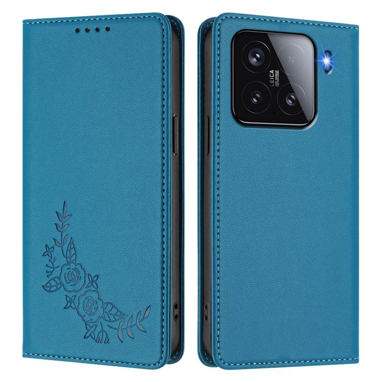 For Xiaomi 15 Peony Embossed Magnetic RFID Vegan Leather Phone Case