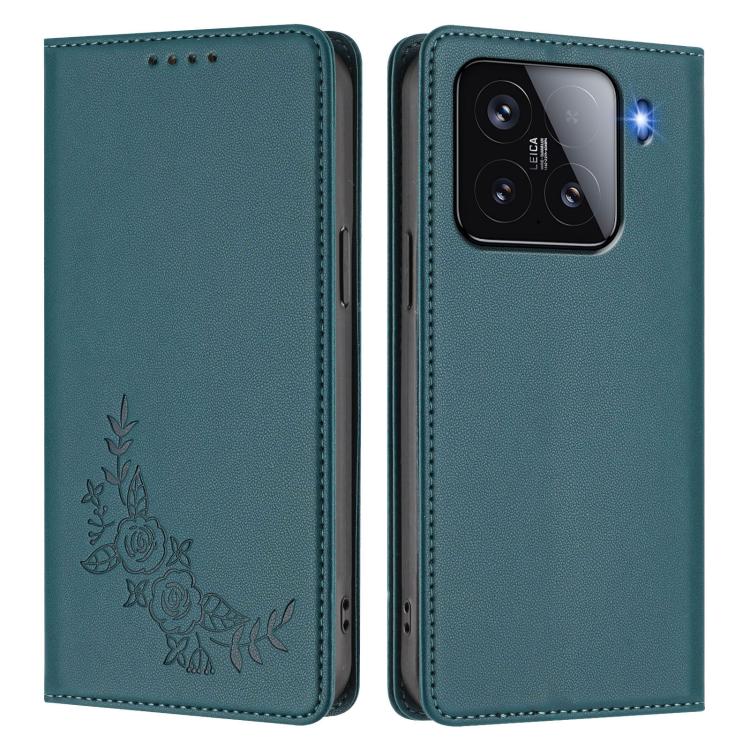 For Xiaomi 15 Peony Embossed Magnetic RFID Vegan Leather Phone Case