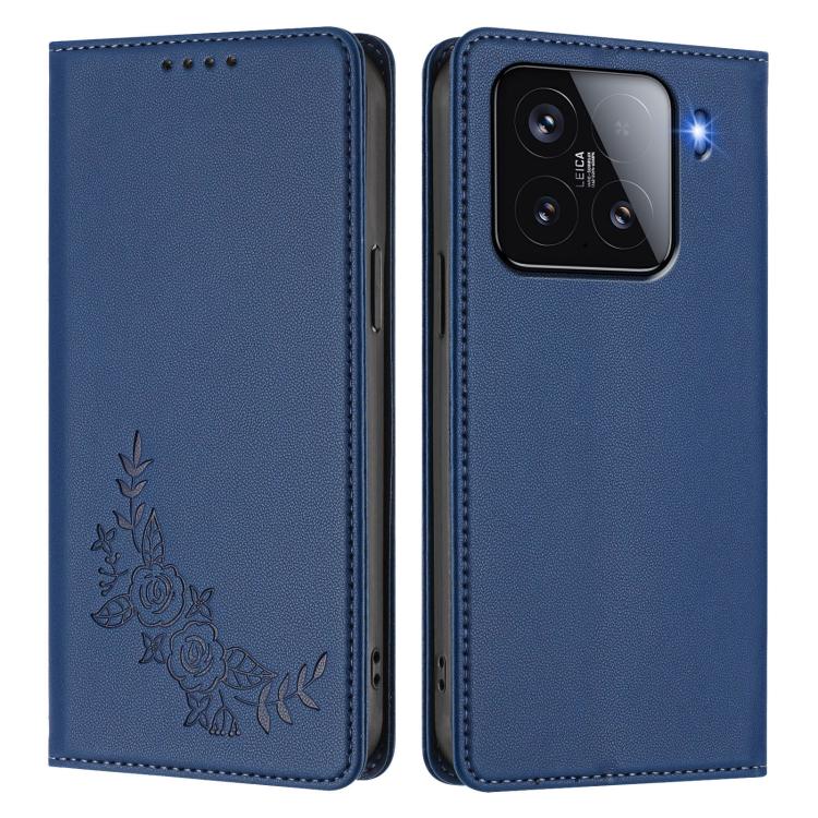 For Xiaomi 15 Peony Embossed Magnetic RFID Vegan Leather Phone Case