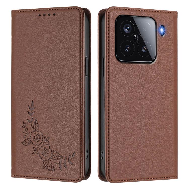For Xiaomi 15 Peony Embossed Magnetic RFID Vegan Leather Phone Case