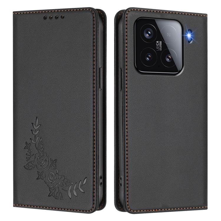For Xiaomi 15 Peony Embossed Magnetic RFID Vegan Leather Phone Case