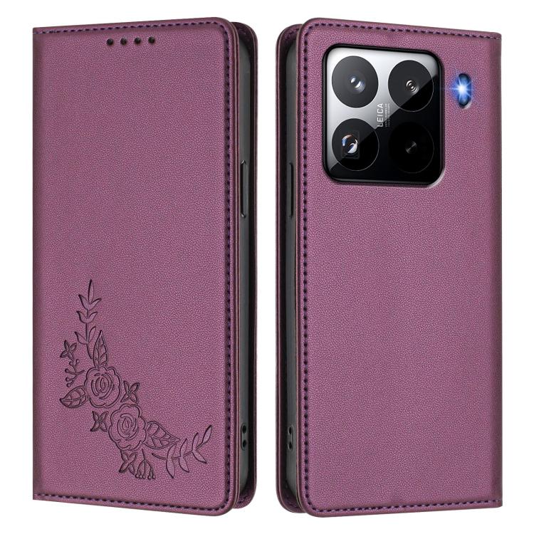 For Xiaomi 15 Pro Peony Embossed Magnetic RFID Vegan Leather Phone Case
