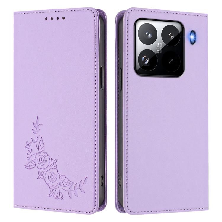 For Xiaomi 15 Pro Peony Embossed Magnetic RFID Vegan Leather Phone Case