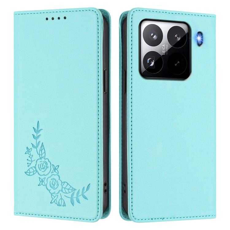 For Xiaomi 15 Pro Peony Embossed Magnetic RFID Vegan Leather Phone Case