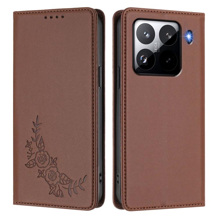 For Xiaomi 15 Pro Peony Embossed Magnetic RFID Vegan Leather Phone Case