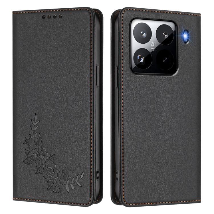 For Xiaomi 15 Pro Peony Embossed Magnetic RFID Vegan Leather Phone Case