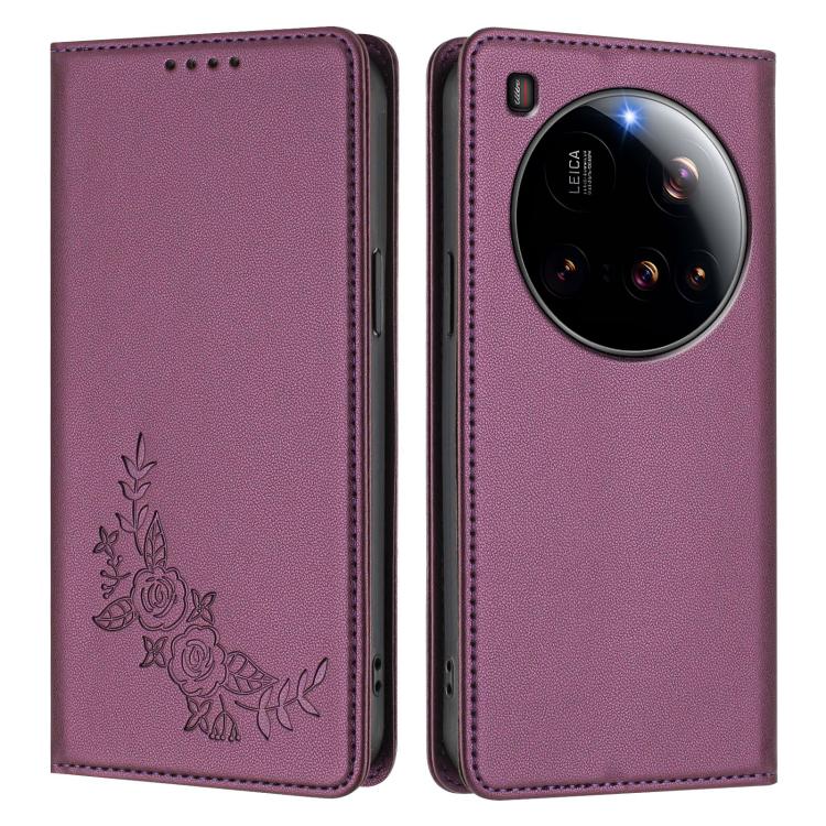 For Xiaomi 15 Ultra Peony Embossed Magnetic RFID Vegan Leather Phone Case