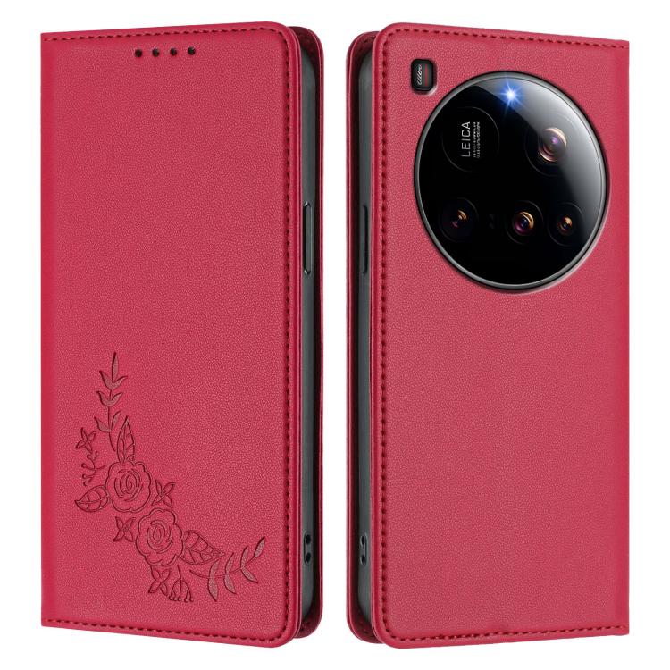 For Xiaomi 15 Ultra Peony Embossed Magnetic RFID Vegan Leather Phone Case