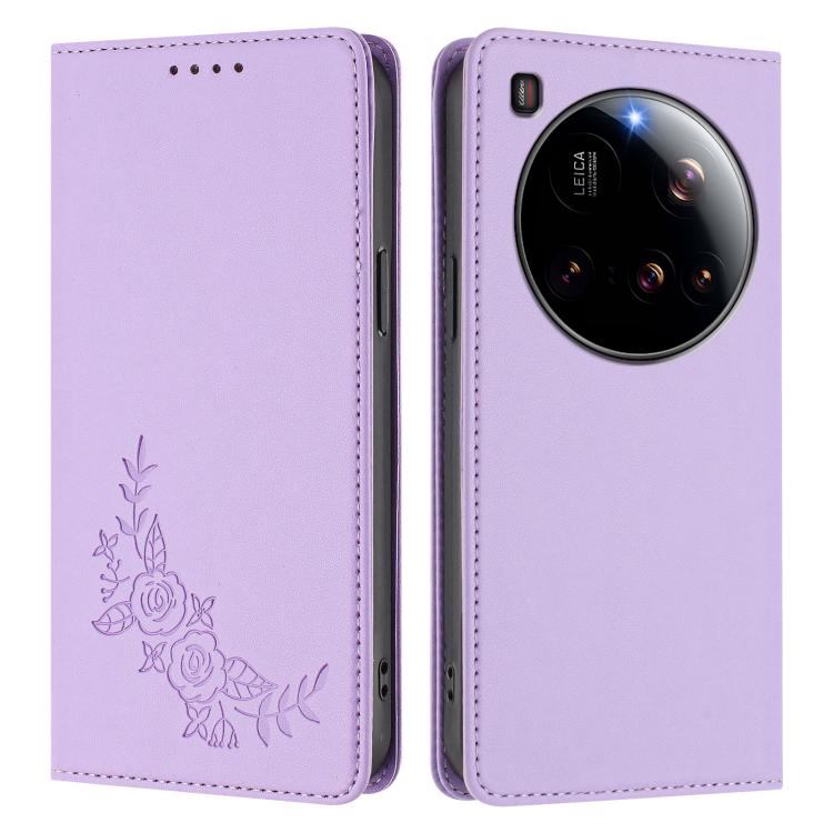 For Xiaomi 15 Ultra Peony Embossed Magnetic RFID Vegan Leather Phone Case