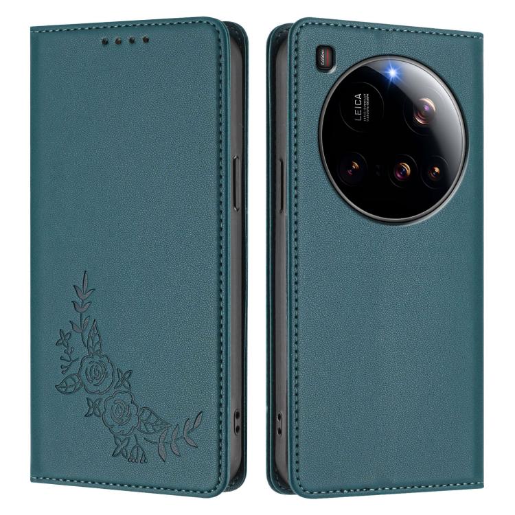 For Xiaomi 15 Ultra Peony Embossed Magnetic RFID Vegan Leather Phone Case