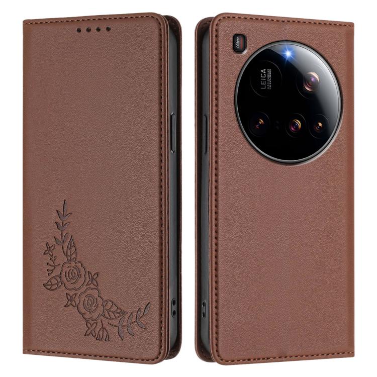 For Xiaomi 15 Ultra Peony Embossed Magnetic RFID Vegan Leather Phone Case