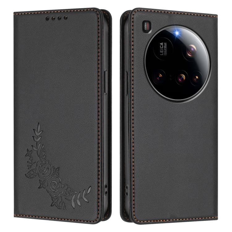 For Xiaomi 15 Ultra Peony Embossed Magnetic RFID Vegan Leather Phone Case