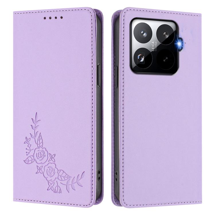 For Xiaomi 15T Pro 5G Peony Embossed Magnetic RFID Vegan Leather Phone Case