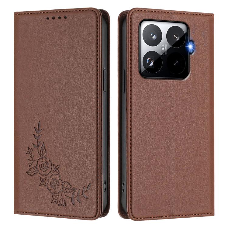 For Xiaomi 15T Pro 5G Peony Embossed Magnetic RFID Vegan Leather Phone Case