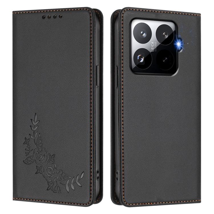 For Xiaomi 15T Pro 5G Peony Embossed Magnetic RFID Vegan Leather Phone Case