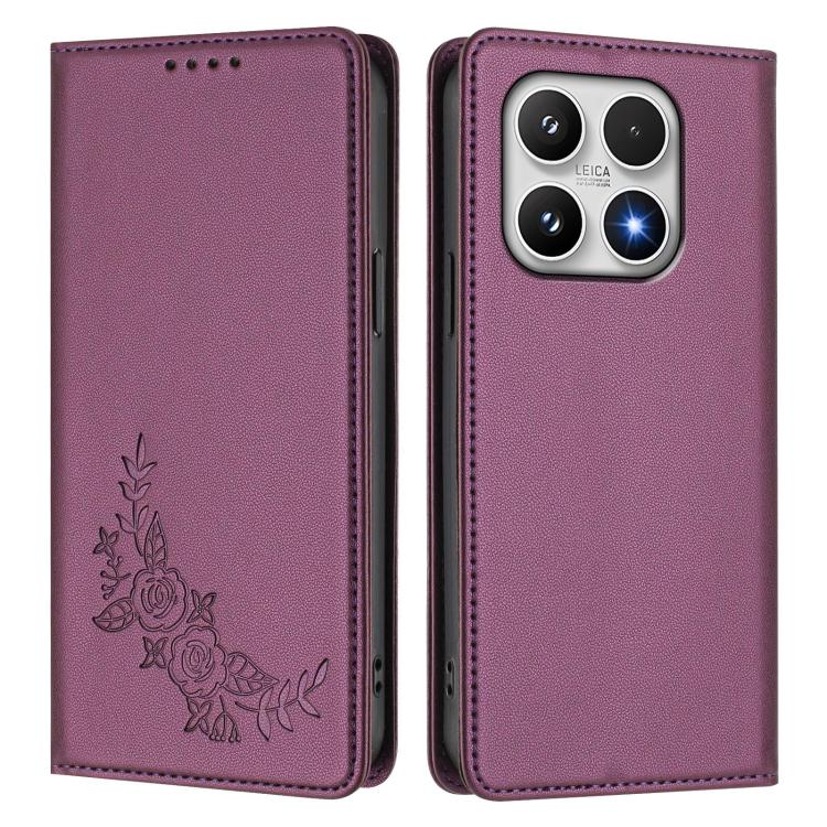 For Xiaomi 17 Peony Embossed Magnetic RFID Vegan Leather Phone Case