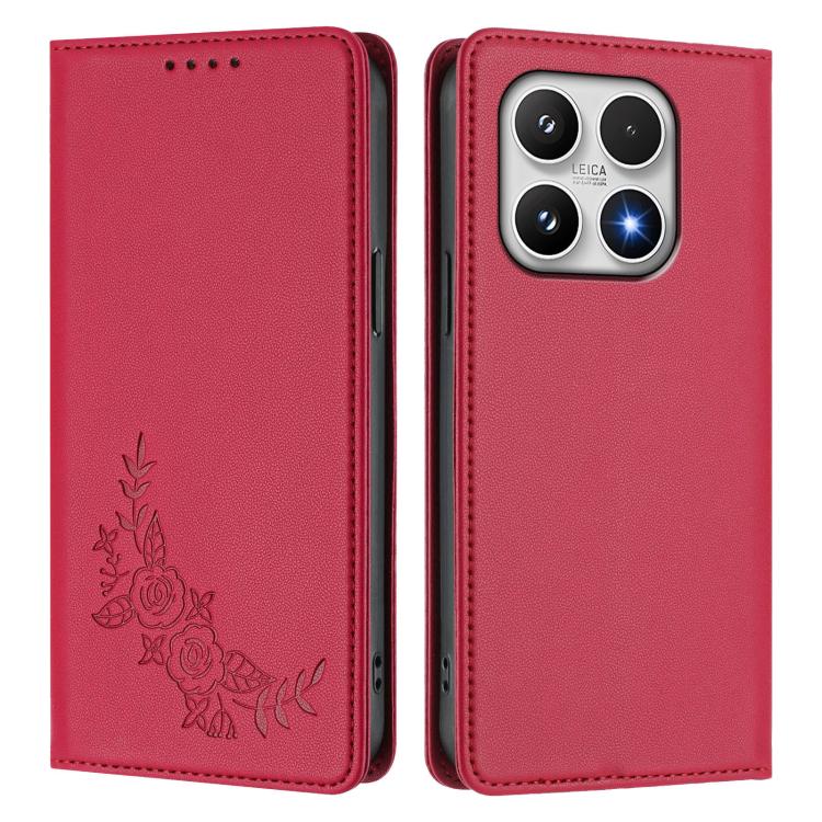 For Xiaomi 17 Peony Embossed Magnetic RFID Vegan Leather Phone Case