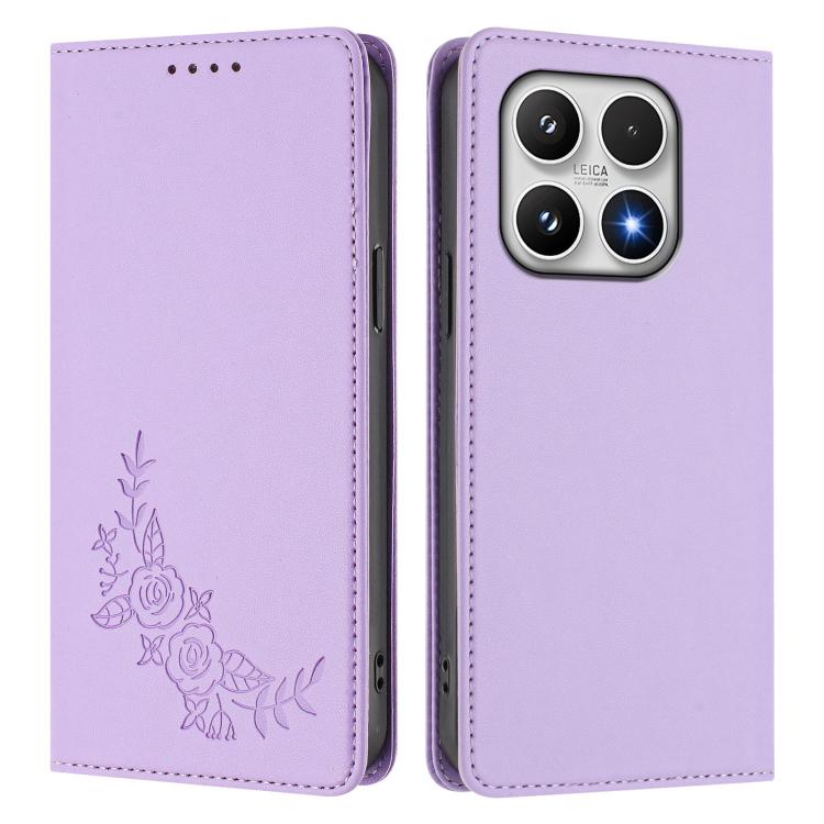 For Xiaomi 17 Peony Embossed Magnetic RFID Vegan Leather Phone Case