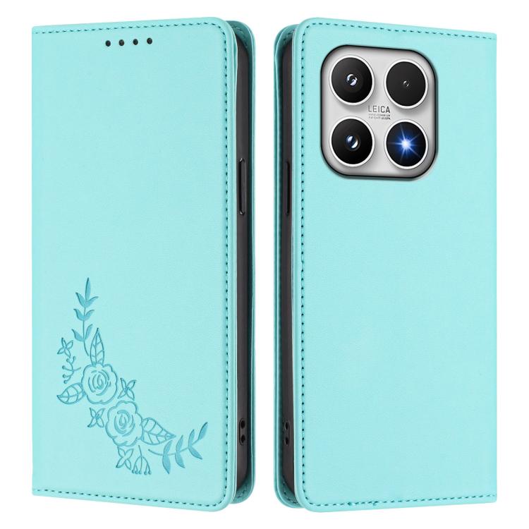 For Xiaomi 17 Peony Embossed Magnetic RFID Vegan Leather Phone Case