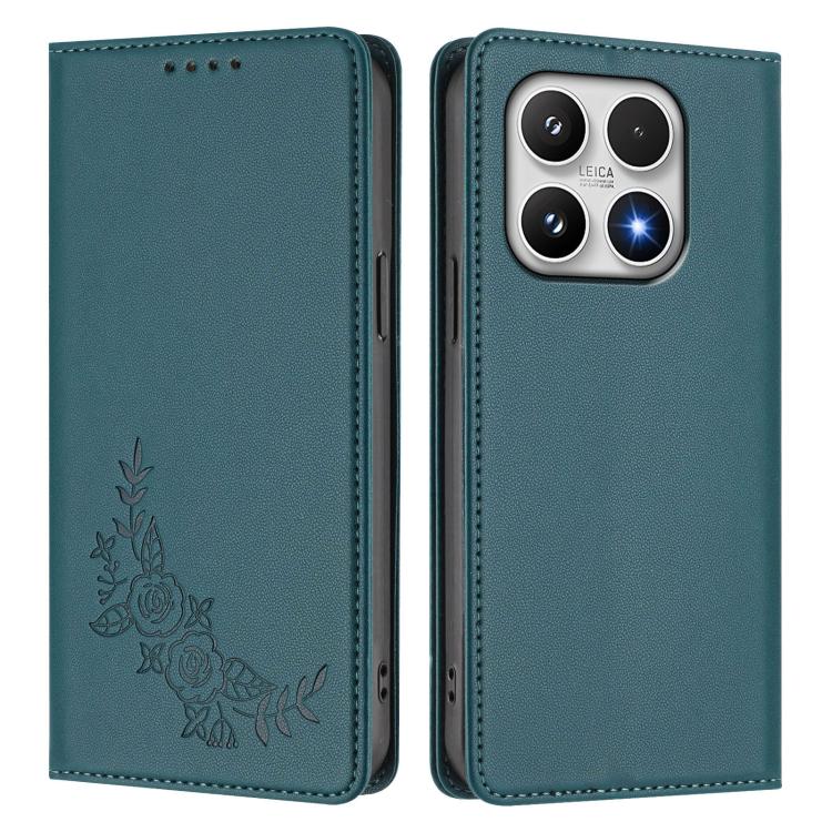For Xiaomi 17 Peony Embossed Magnetic RFID Vegan Leather Phone Case