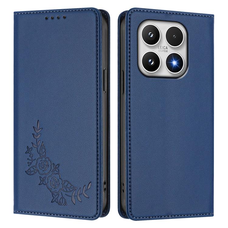 For Xiaomi 17 Peony Embossed Magnetic RFID Vegan Leather Phone Case